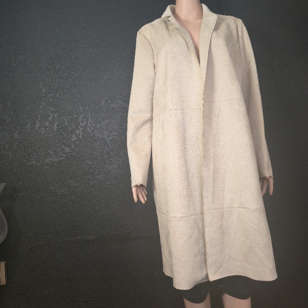 Marc New York OPEN JACKET MICROSUEDE cream ivory off-white pale beige Size Large - Picture 17 of 17